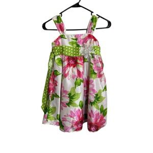 pinky girls sleeveless tank top dress pink green white flowers size 6